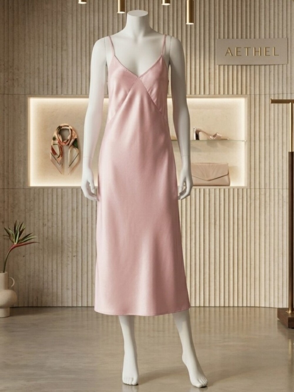 Petite Plume Vintage Y2k Washabke 100% Silk Baby Pink Midi Slip Dress